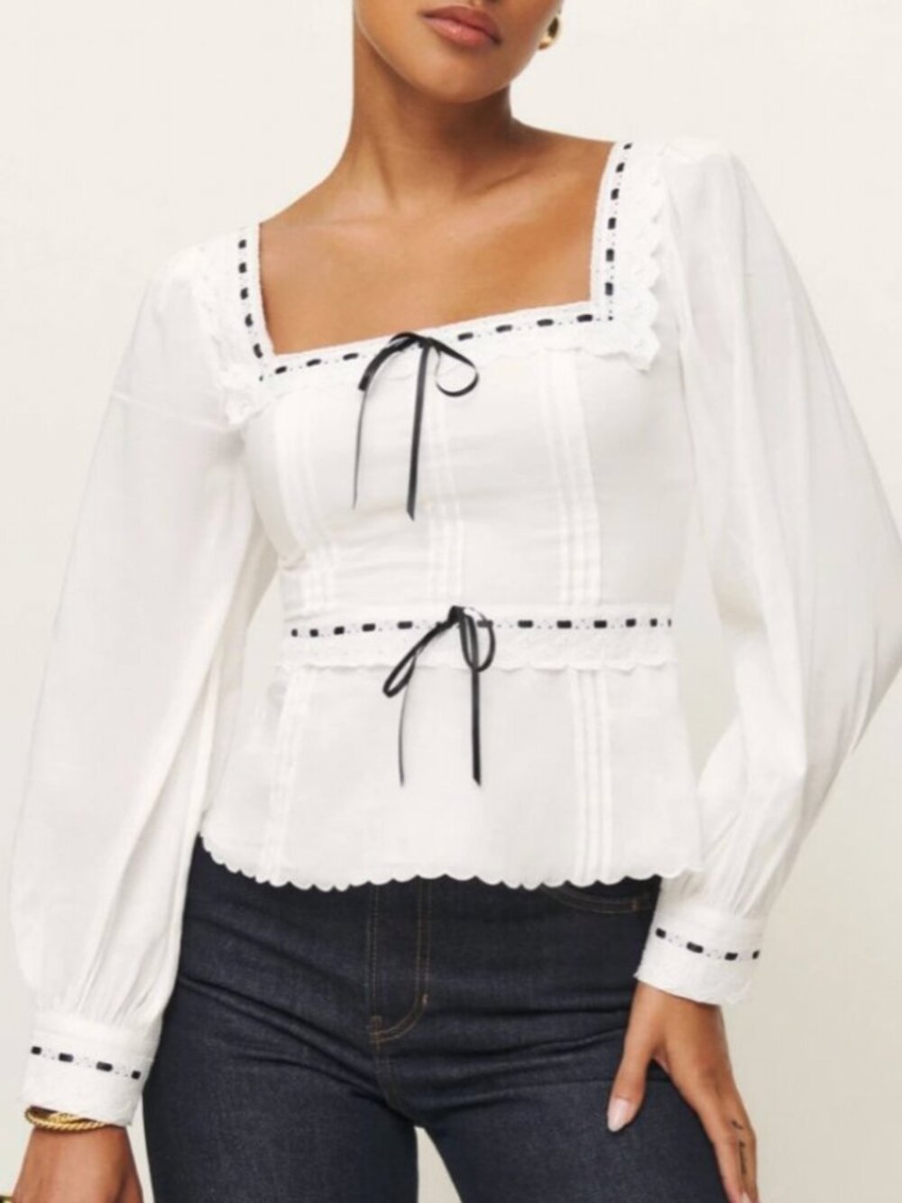 BEST Reformation Haisley Top Blouse Sz2/6/10 White French Causal Cotton Lace